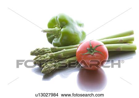 Picture - Tomato, bell pepper and asparagus. Fotosearch