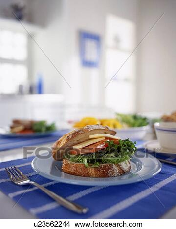 Picture - Tomato, cheese and salad sandwich. Fotosearch