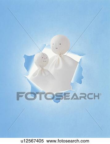 Stock Photography - Torn paper revealing paper dolls. Fotosearch