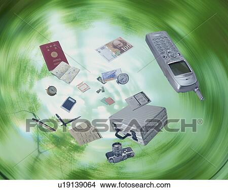 Picture - Travel items flying through the air. Fotosearch