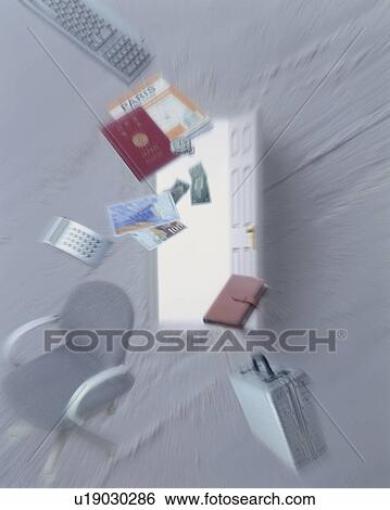 Stock Photograph - Travel items flying through the air. Fotosearch