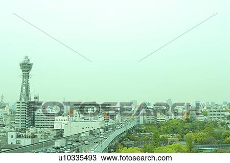 Stock Image - Tsutenkaku and Downtown . Fotosearch