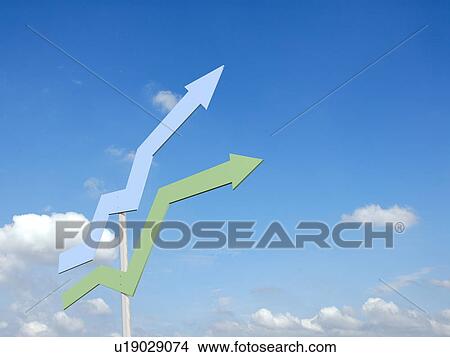 Two arrow signs with sky in background View Large Photo Image Picture - Two arrow signs with sky in background. Fotosearch