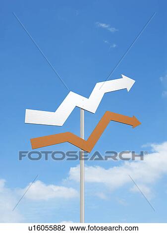 Two arrow signs with sky in background View Large Photo Image Stock Image - Two arrow signs with sky in background. Fotosearch