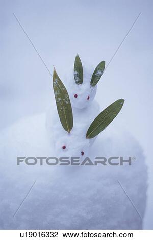 Stock Image - Two Rabbits made from Snow. Fotosearch