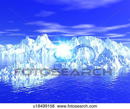Two rings linked over icebergs and water View Large Photo Image Stock Photo - Two rings linked over icebergs and water. Fotosearch