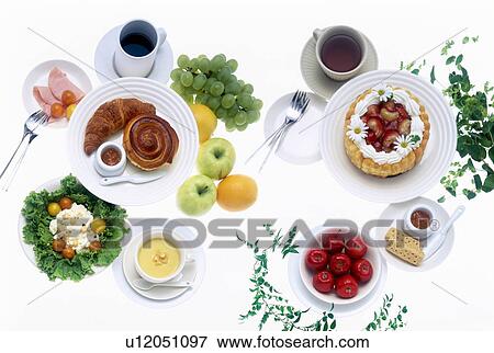 Stock Photo - Variety of food with tea and coffee. Fotosearch