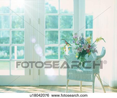 Stock Photograph - Vase of flowers on chair, computer graphic. Fotosearch