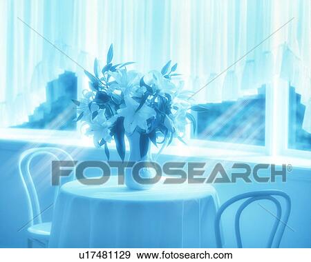 Stock Photo - Vase of flowers on table, computer graphic, toned image. Fotosearch