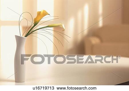 Stock Image - Vase of flowers on table in room. Fotosearch