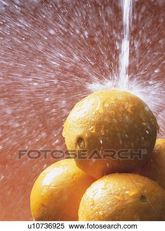 Stock Photography - Water splashing on oranges. Fotosearch