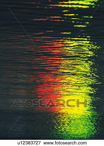 Stock Photo - Water surface with lights. Fotosearch