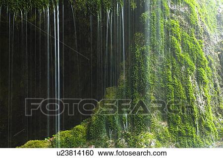 Stock Image - Waterfall with moss in Ryujin, Norikura Plateau, Matsumoto, Nagano Prefecture, Japan. Fotosearch
