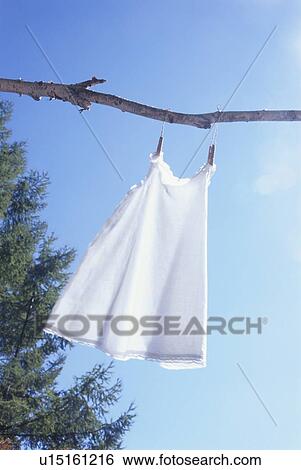 Stock Photograph - White cloth hung by the branch. Fotosearch
