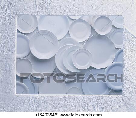 White plates in a white frame View Large Photo Image Stock Photograph - White plates in a white frame. Fotosearch