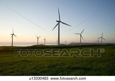 Stock Image - Wind farm, Tomamae town, Hokkaido Prefecture, Japan. Fotosearch