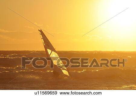 Windsurfing at sunset. Shonan, Kamakura, Kanagawa Prefecture, Japan View Large Photo Image Stock Photo - Windsurfing at sunset. Shonan, Kamakura, Kanagawa Prefecture, Japan. Fotosearch
