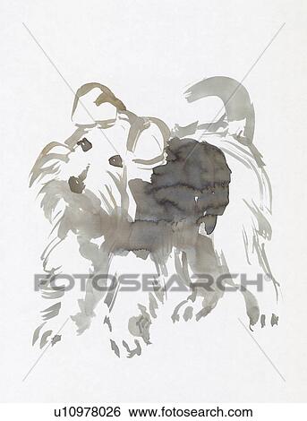 Stock Photograph - Wire Haired Fox Terrier, Water Color Painting. Fotosearch