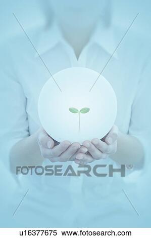 Woman holding glowing sphere with seedling View Large Photo Image Stock Photography - Woman holding glowing sphere with seedling. Fotosearch