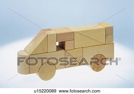 Stock Photo - Wooden blocks in the shape of a truck. Fotosearch