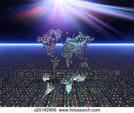 World map and light beams over a circuit board View Large Photo Image Stock Photograph - World map and light beams over a circuit board. Fotosearch