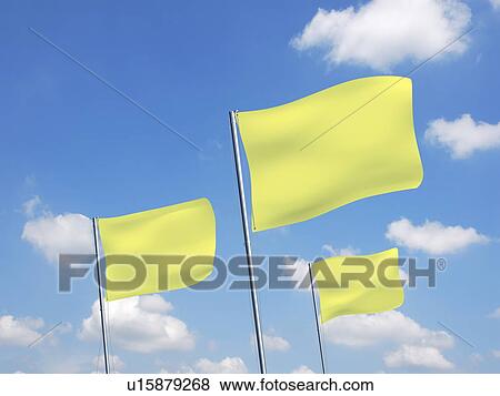 Stock Photo - Yellow flags waving in the sky. Fotosearch