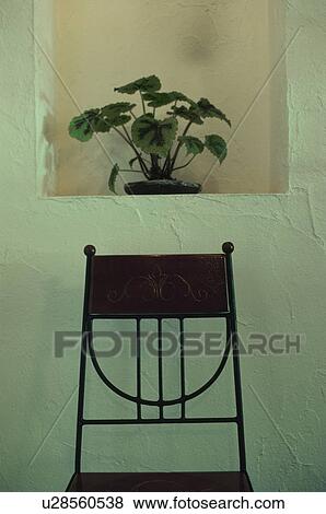 Stock Photo - A chair and a potted plant. Fotosearch