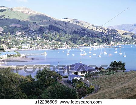 Akaroa Harbour, Akaroa, South Island, New Zealand View Large Photo Image Stock Photography - Akaroa Harbour, Akaroa, South Island, New Zealand. Fotosearch