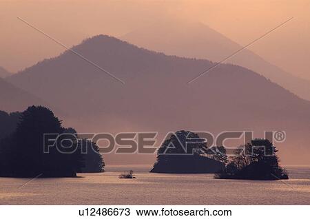 Stock Image - Akimoto lake, Kitashiobara-son, Fukushima Prefecture, Japan. Fotosearch