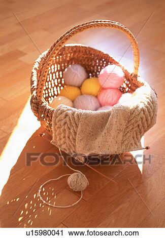 Stock Image - Basket of knitting. Fotosearch