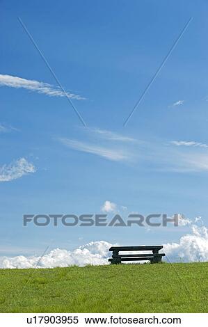 Stock Photography - Bench in field, Tochigi Prefecture, Honshu, Japan. Fotosearch