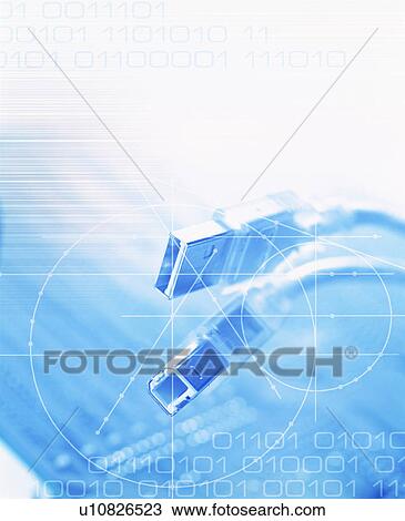 Stock Image - Binary code and USB cables. Fotosearch