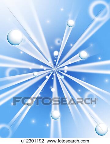 Stock Image - Blue beams of light and glowing spheres. Fotosearch