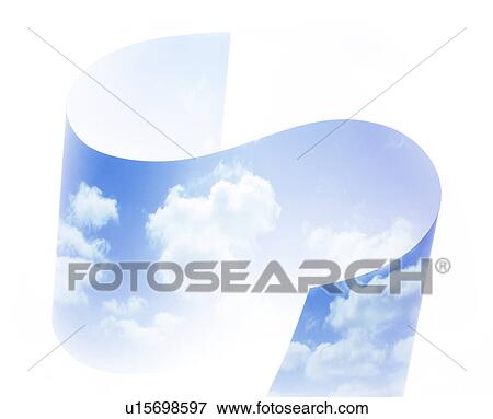 Stock Photo - Blue sky and clouds on curved paper. Fotosearch