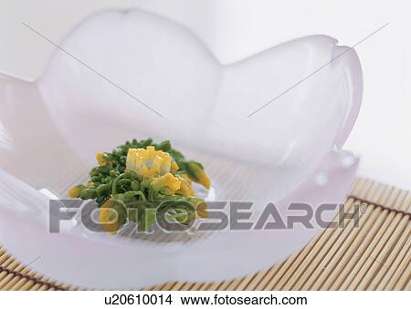 Boiled rape blossoms in bowl View Large Photo Image Picture - Boiled rape blossoms in bowl. Fotosearch