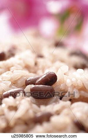 Boiled rice with red adzuki beans View Large Photo Image Stock Photography - Boiled rice with red adzuki beans. Fotosearch