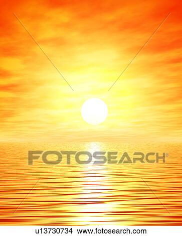 Picture - Bright orange sunrise over sea. Fotosearch