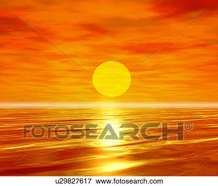 Stock Photo - Bright orange sunrise over sea. Fotosearch
