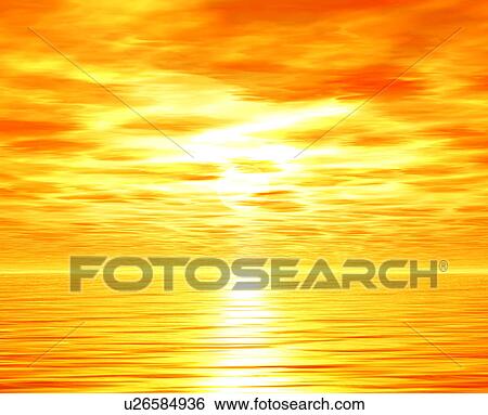 Stock Photograph - Bright orange sunrise over sea. Fotosearch