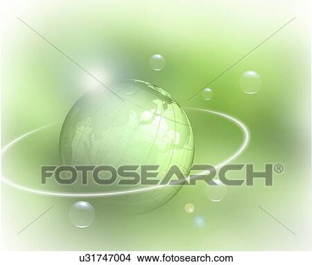 Picture - Bubbles surrounding a green Earth. Fotosearch
