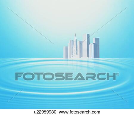 Stock Image - Buildings and ripples. Fotosearch