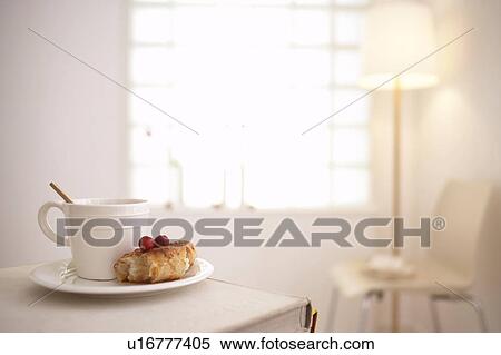 Stock Photography - Cappuccino with bread and berries. Fotosearch