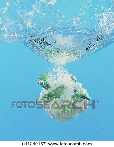 Cauliflower falling into water View Large Photo Image Stock Photo - Cauliflower falling into water. Fotosearch