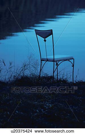 Picture - Chair next to lake. Tanuki Lake, Shizuoka Prefecture, Japan. Fotosearch