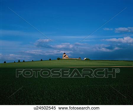 Stock Photography - Church in a field. Champagne Region, France. Fotosearch