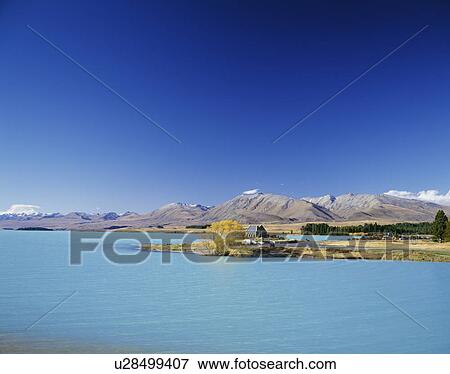 Stock Photo - Church of the Good Shepherd. Lake Tekapo, New Zealand. Fotosearch