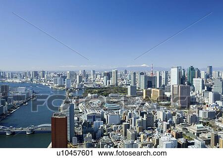 Stock Image - Cityscape, Shiodome, Chuo Ward, Tokyo, Japan. Fotosearch