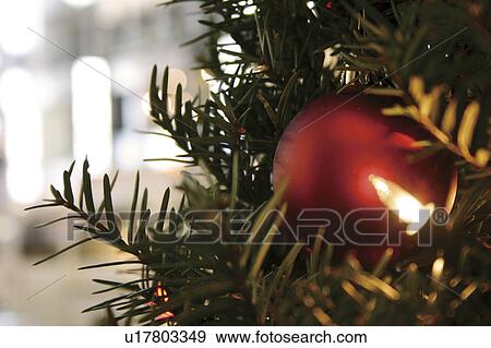 Stock Photo - Close-up of baubles in a Christmas tree. Fotosearch