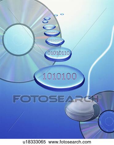 Stock Photography - Compact disc, Binary code and computer mouse. Fotosearch