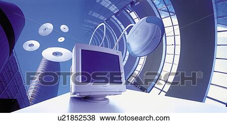 Stock Photo - Computer and office buildings. Fotosearch